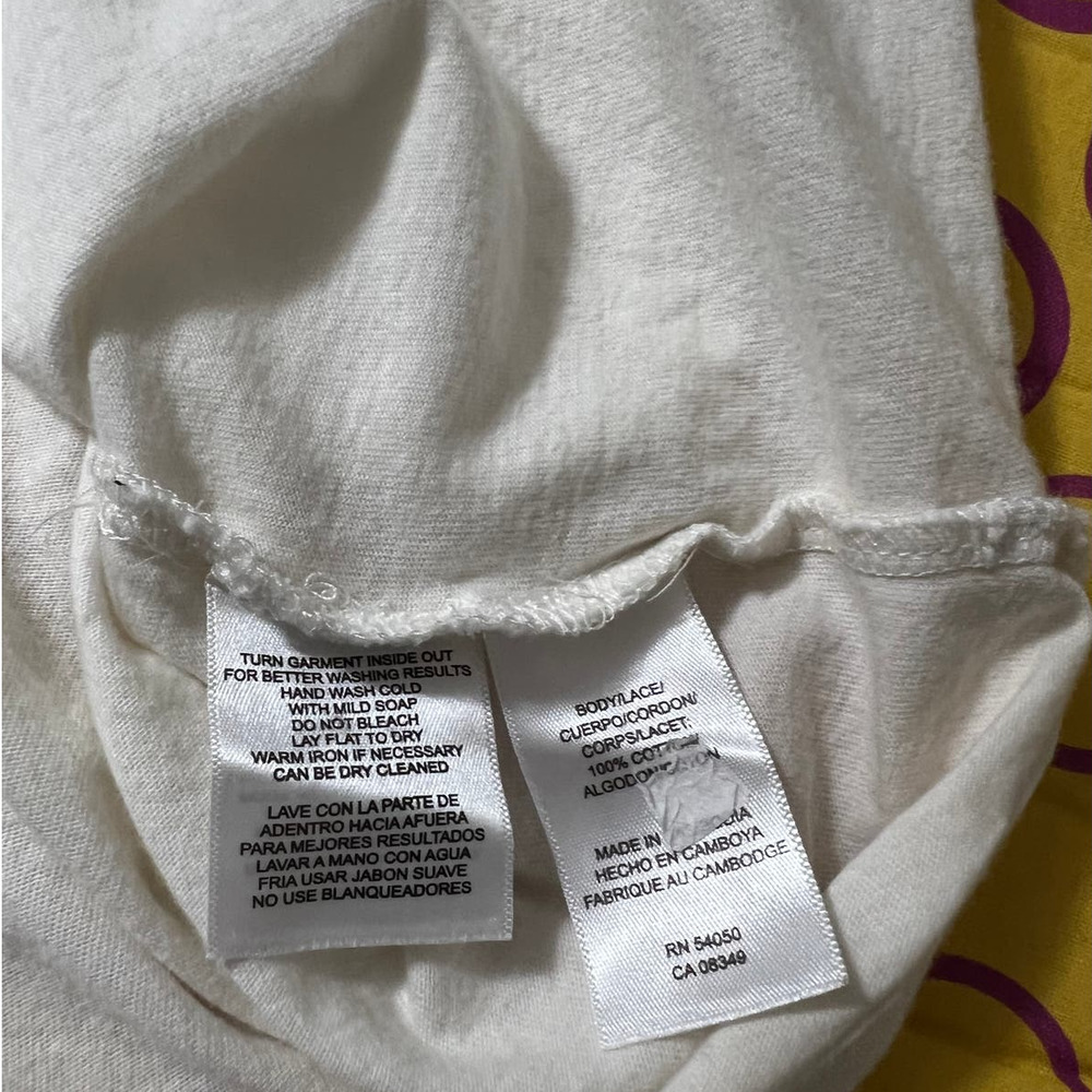 Jones New York Women’s Cream Crochet Neck Tee Large 100% Cotton Short Sleeve Top - Picture 6 of 6